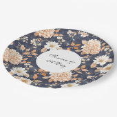 Navy Blue Cream Perzik Bloemen Huwelijk Papieren Bordje (Gekanteld)