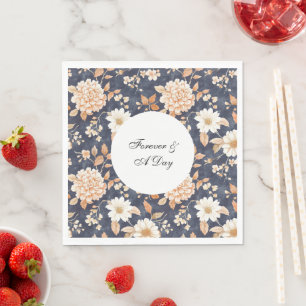 Navy Blue Cream Perzik Bloemen Huwelijk Servet