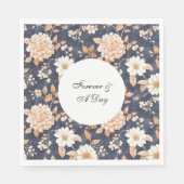 Navy Blue Cream Perzik Bloemen Huwelijk Servet (Voorkant)