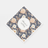 Navy Blue Cream Perzik Bloemen Huwelijk Servet (Hoek)