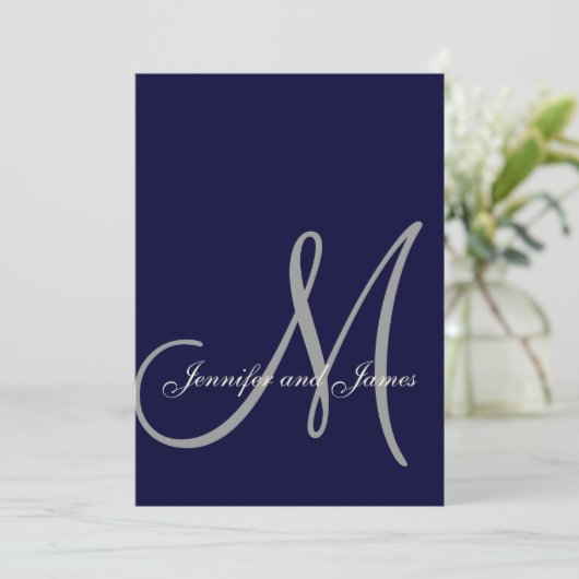 Navy Blue Cream Wedding Initiaal Kaart (Staand voorkant)