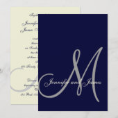 Navy Blue Cream Wedding Initiaal Kaart (Voorkant / Achterkant)