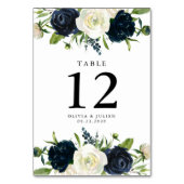 Navy Blue & Cream White Trouwtafel Nummer Kaart (Achterkant)
