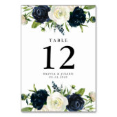 Navy Blue & Cream White Trouwtafel Nummer Kaart (Voorkant)