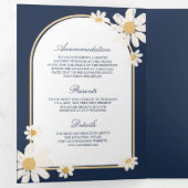 Navy Blue Cream Yellow Daisy Alles in één bruiloft Drieluik Uitnodiging (Binnenzijde eerst)
