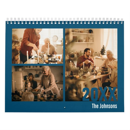 Navy Blue Creëer Uw eigen familie fotokalender Kalender (Hoes)