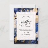Navy Blue Crème Bloemen Oefendiner Kaart (Voorkant)