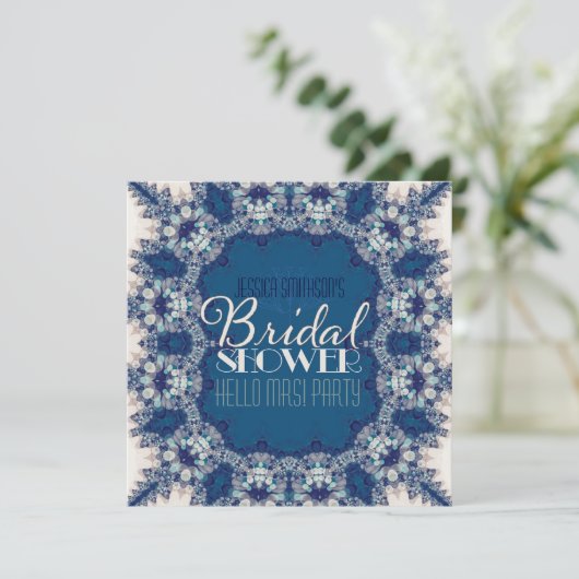 Navy Blue + Creme Delight Bridal Shower-uitnodigin Kaart (Staand voorkant)