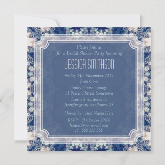 Navy Blue + Creme Delight Bridal Shower-uitnodigin Kaart (Achterkant)