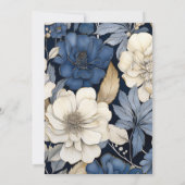 Navy Blue, Crème en Zilver Bloemenbruiloft Kaart (Achterkant)