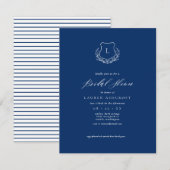 Navy Blue Crest Bruids Douche uitnodiging Kaart (Voorkant / Achterkant)