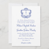 Navy Blue Crest Formele Elegante Bruiloft Kaart (Voorkant)