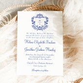 Navy Blue Crest Formele Elegante Bruiloft Kaart