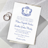 Navy Blue Crest Formele Elegante Bruiloft Kaart