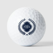 Navy-Blue Crest Laurel Wreath Monogram Golfballen (Voorkant)