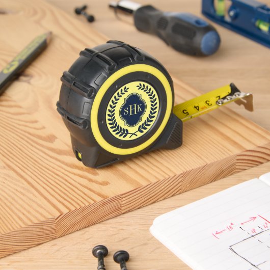 Navy-Blue Crest Laurel Wreath Monogram Rolmaat (Houtwerk)