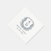Navy Blue Crest Modern Monogram Huwelijk Servet (Hoek)