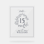 Navy Blue Crest Monogram Trouwtafel Nummer Acryl Bord (Voorkant)