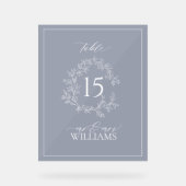 Navy Blue Crest Monogram Trouwtafel Nummer Acryl Bord (Voorkant)