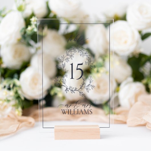 Navy Blue Crest Monogram Trouwtafel Nummer Acryl Bord