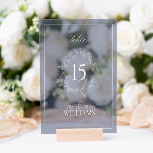 Navy Blue Crest Monogram Trouwtafel Nummer Acryl Bord