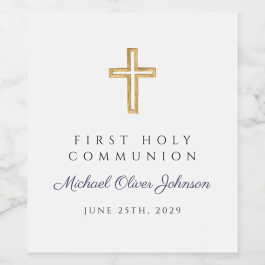 Navy Blue Cross Boy First Communion Wijn Etiket (Enkel label)