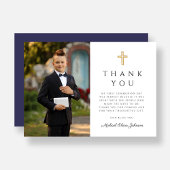 Navy Blue Cross Boy First Community Foto Bedankkaart