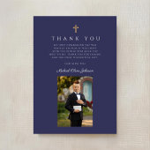 Navy Blue Cross Boy Foto eerste communie Bedankkaart
