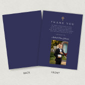 Navy Blue Cross Boy Foto eerste communie Bedankkaart
