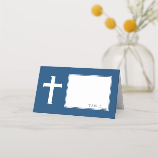 Navy Blue Cross Eerste Communie Plaats Kaarten Plaatskaartje (Voorkant)