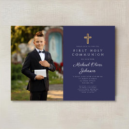 Navy Blue Cross Photo Boy First Community Kaart