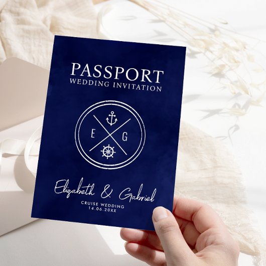 Navy Blue Cruise Paspoort Bestemming Bruiloft Kaart