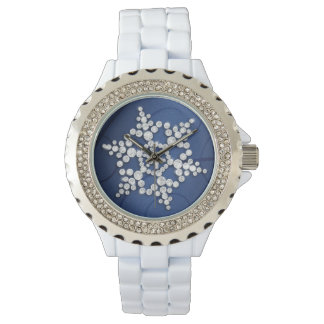 Navy Blue Crystal Snowflake Winter Watch Horloge