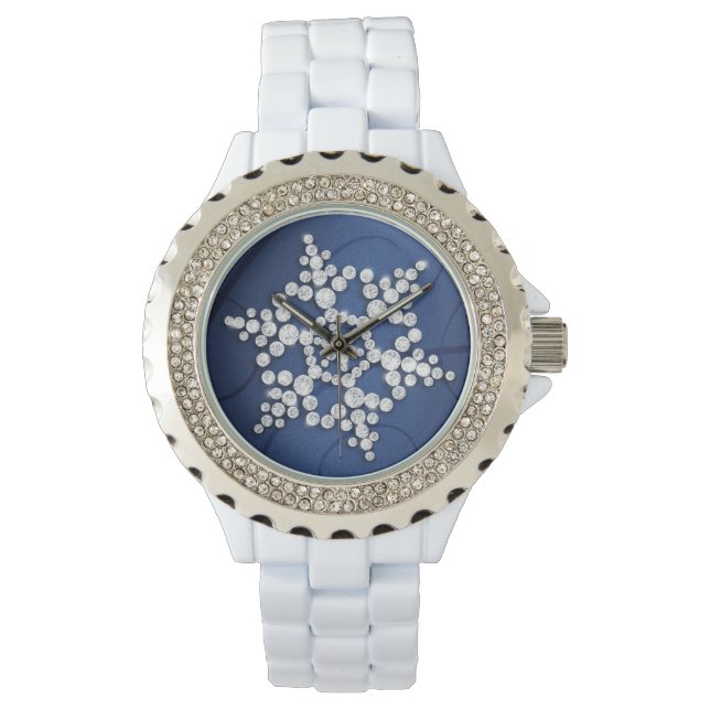 Navy Blue Crystal Snowflake Winter Watch Horloge (Voorkant)