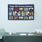 Navy Blue Custom 16 Fotocollage Verjaardagsfeest Spandoek (Beurs)
