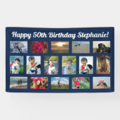 Navy Blue Custom 16 Fotocollage Verjaardagsfeest Spandoek (Horizontaal)