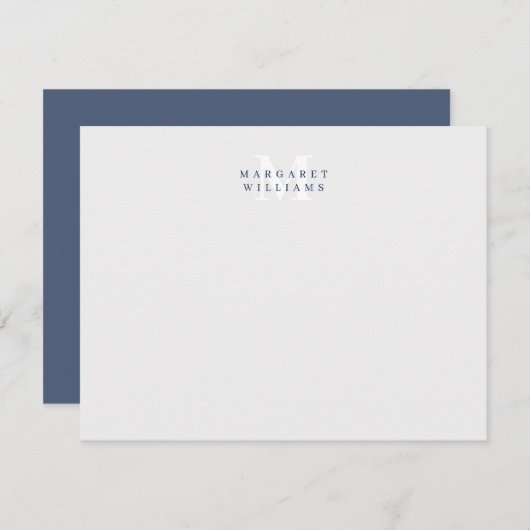 Navy Blue Custom Colored Monogram Name Notitiekaartje (Voorkant / Achterkant)