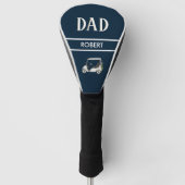 Navy Blue Custom DAD Naam Waterverf Winkelwagen Golfheadcover (Voorkant)