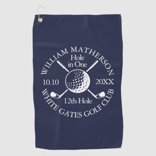 Navy Blue Custom Hole in een Golf Ball Clubs Golfhanddoek (Voorkant)