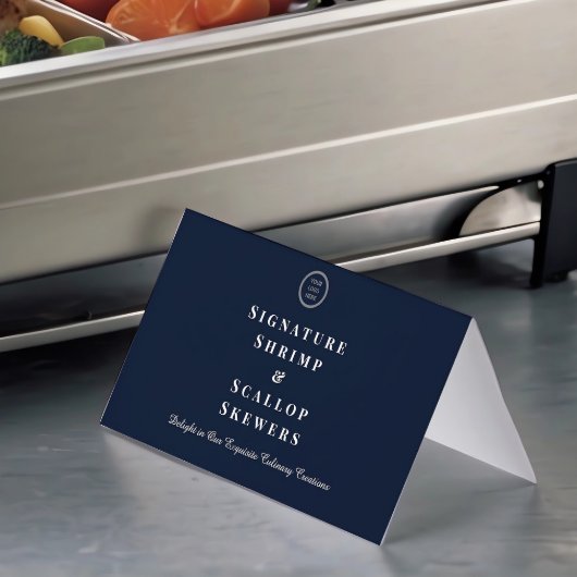 Navy Blue Custom Logo Catering Food Name Label Kaart