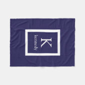 Navy Blue Custom Monogram Name Fleece Deken (Voorkant (Horizontaal))