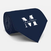 Navy Blue | Custom Monogram Wedding Groomsmen Stropdas (Opgerold)