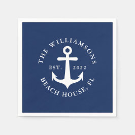 Navy Blue Custom Name Nautical Anchor Servet