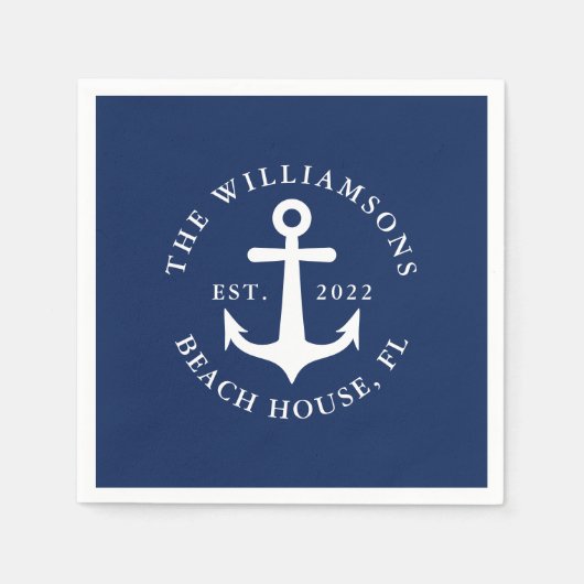 Navy Blue Custom Name Nautical Anchor Servet (Voorkant)