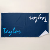 Navy Blue Custom Name Personalized Beach Towel Strandlaken (Voorkant)