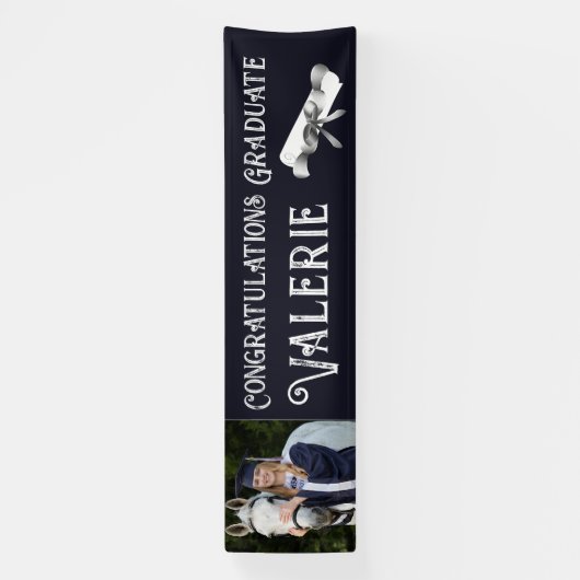 Navy Blue Custom Photo Afstuderen Spandoek (Verticaal)