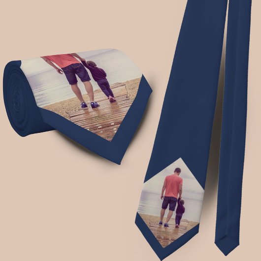 Navy Blue Custom Photo Stropdas