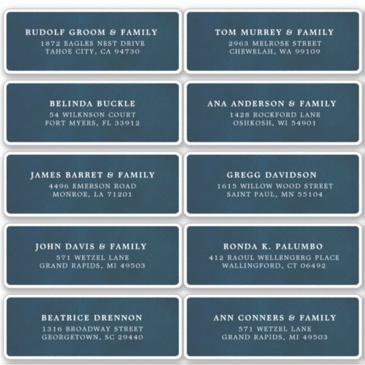 Navy Blue Custom Wedding Guest Adres Sticker (Voorkant)