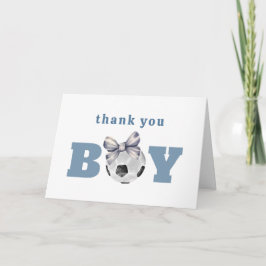 Navy Blue Cute Bow Soccer Boy Baby Shower Bedankkaart