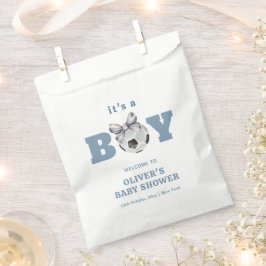 Navy Blue Cute Bow Soccer Boy Baby Shower Welcome Bedankzakje